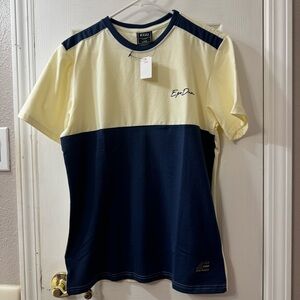 NWT EGO DNM Shirt, Short Sleeves, Large, Cream/Blue